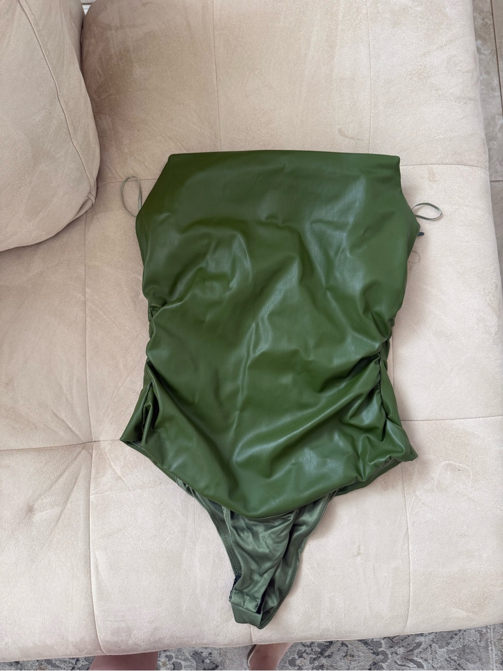Zara Dark Olive Strapless Faux-Leather Bodysuit